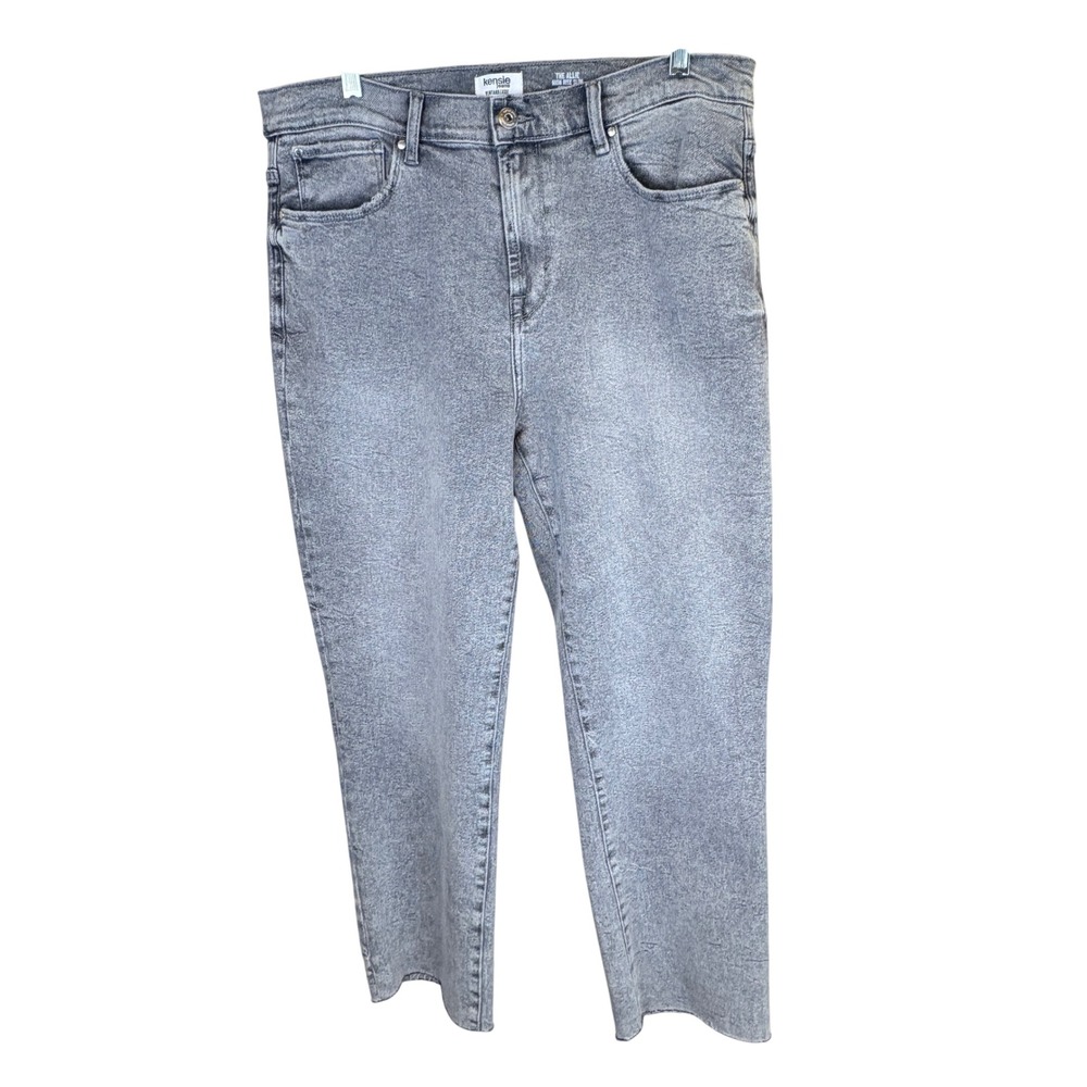 Kensie Jeans Womens 14/32 The Allie High Rise Slim Straight Grey Denim Raw Hem